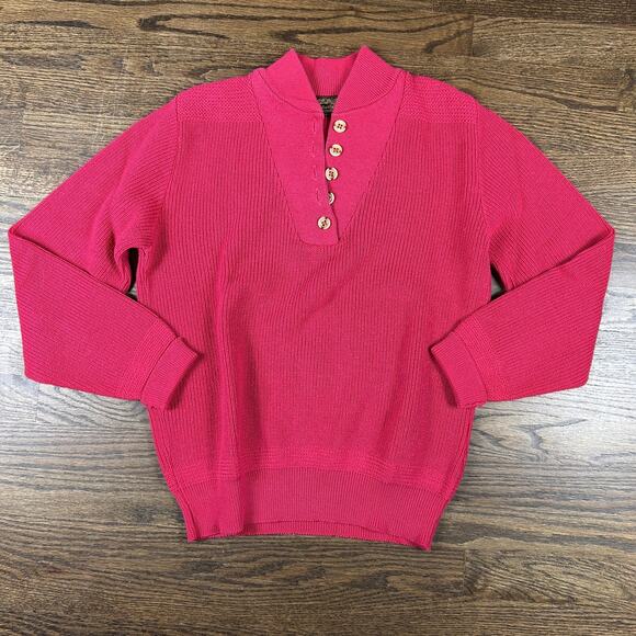 Vintage Eddie Bauer Sweater Womens Medium Pink Short Sleeve Henley Made USA 90s - Picture 1 of 7